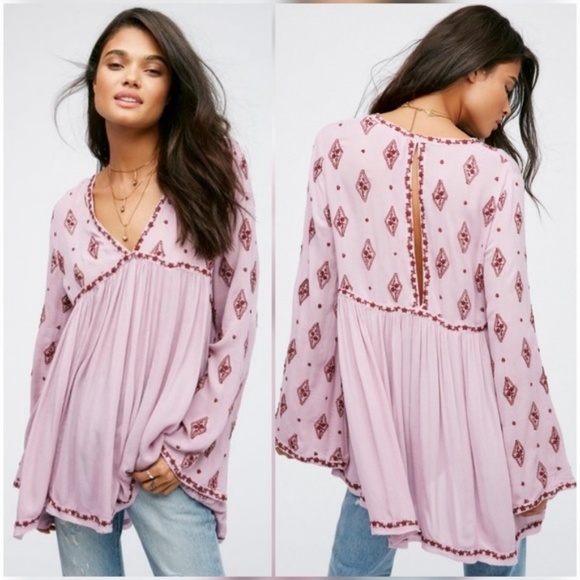 Free People Diamond Embroidered Top Tunic Blouse - Picture 2 of 4